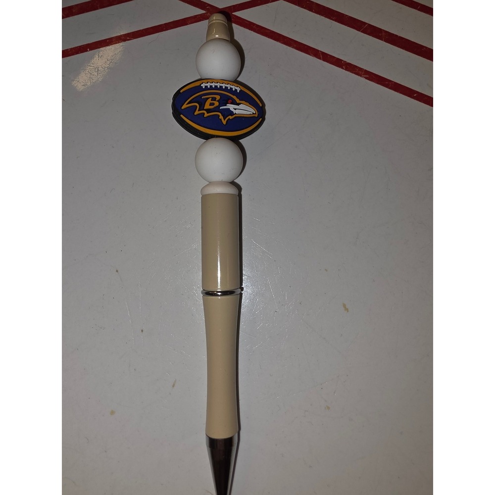Baltimore Ravens NFL Beaded Ballpoint Pen Tan White Football Logo Fan Gear